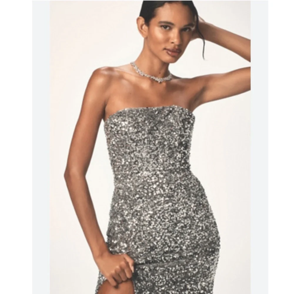 Helsi Dress Lola Strapless Column Maxi in Silver Sequins